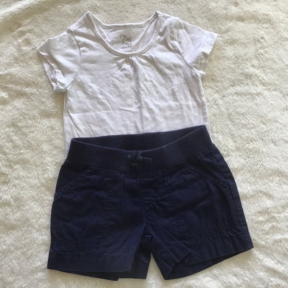 Girls Size 4–5 Outfit  Navy Shorts White Tee Faded Glory & 1989 Place